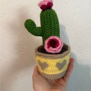 Handcrafted Green and Pink Crochet Cactus Decor